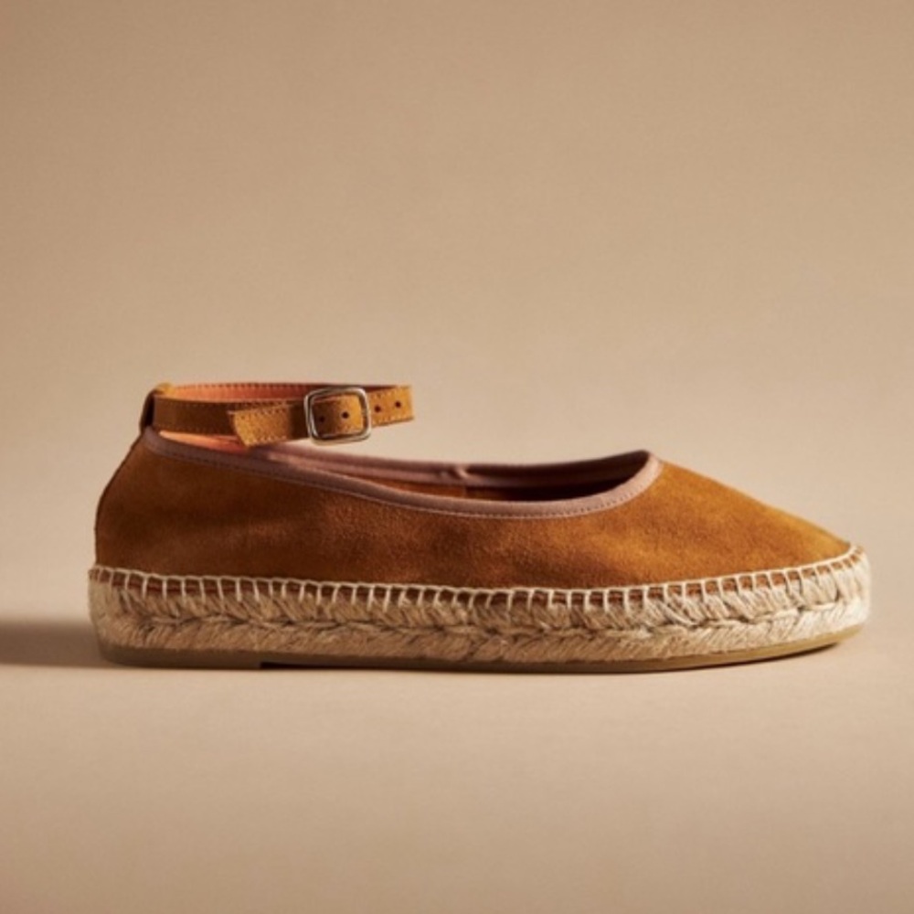 Anthropologie | Suede Espadrille Flats with Ankle Strap
